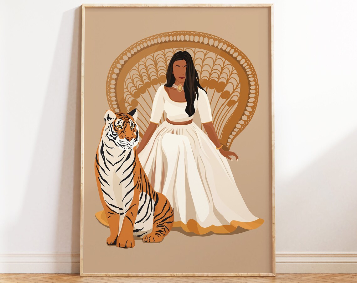 Indian Baddie Tiger Art Print, Desi South Asian