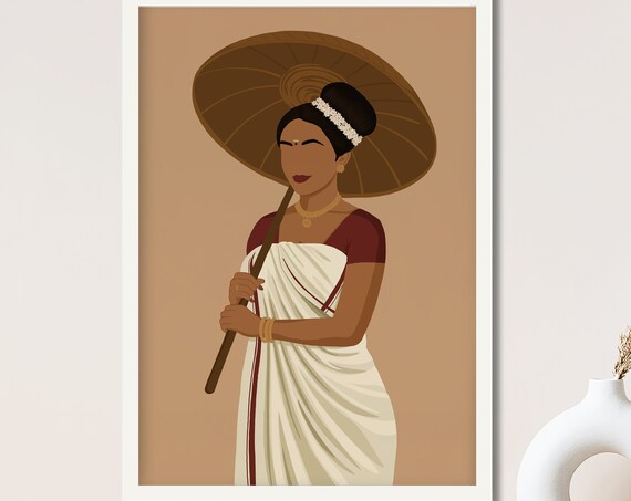 Kerala Woman Desi Art, South Indian Art Print