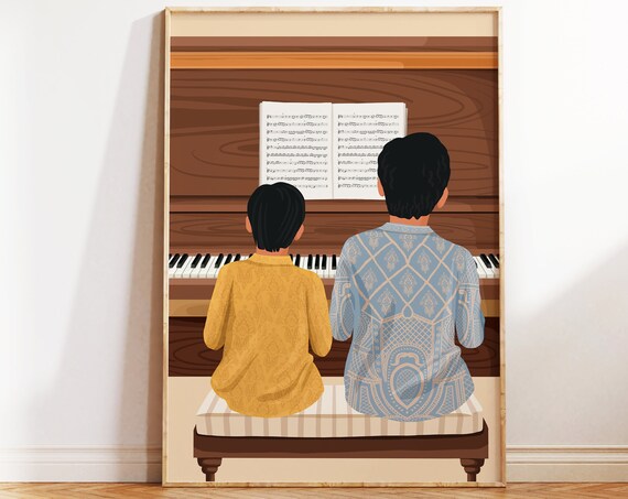 Indian Kids Playing Piano, Desi Nursery Art Print