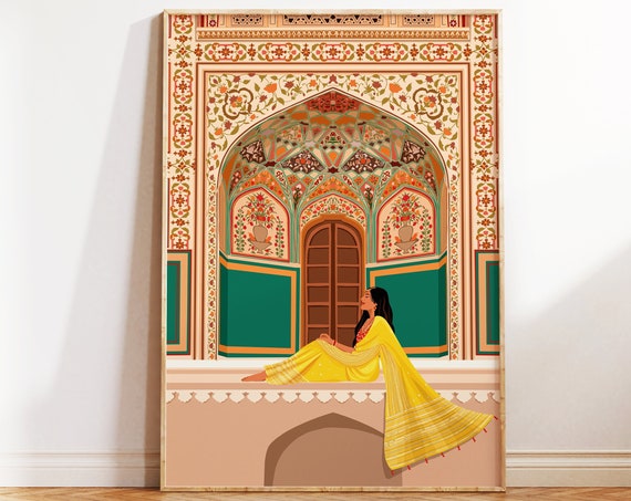 Amber Fort Print Amer Fort Indian Art Desi Art South Asian Art Brown Girl Art Indian Woman Wall Art Jaipur Poster Rajasthan Prints