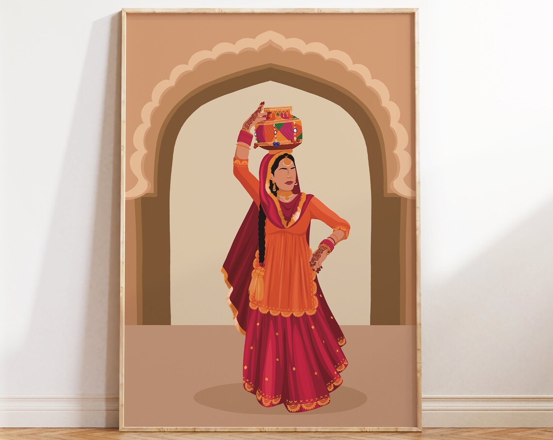 Punjabi Jago Dance Portrait, Indian Culture Art Print