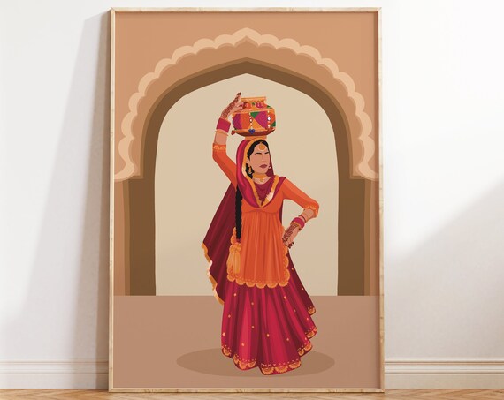 Punjabi Jago Dance Portrait, Indian Culture Art Print