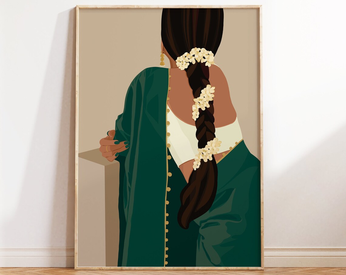 South Asian Woman Saree Portrait Art Print