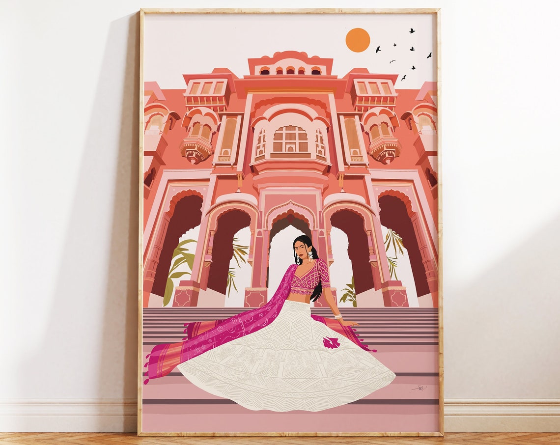 Jaipur Patrika Gate Indian Art Desi Art South Asian Art Indian Woman Print Rajasthan Art Brown Girl Indian Architecture Travel Print