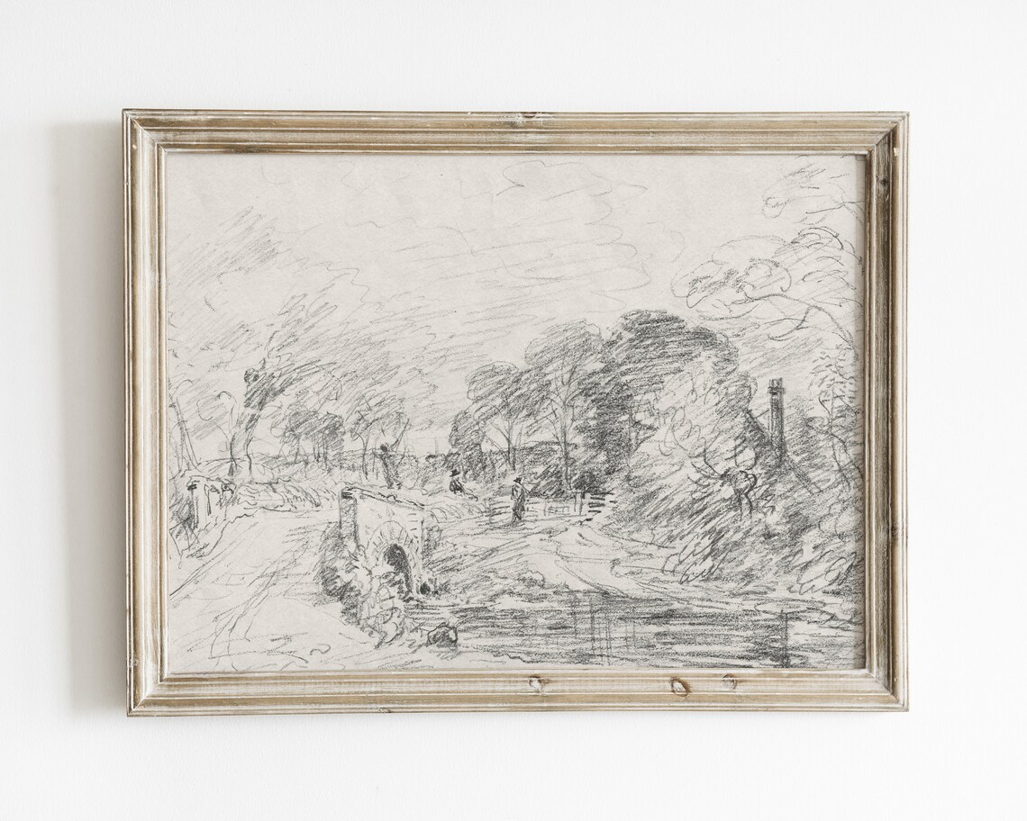 Antique Landscape Sketch Set, Vintage Scenery Drawings - Image 2