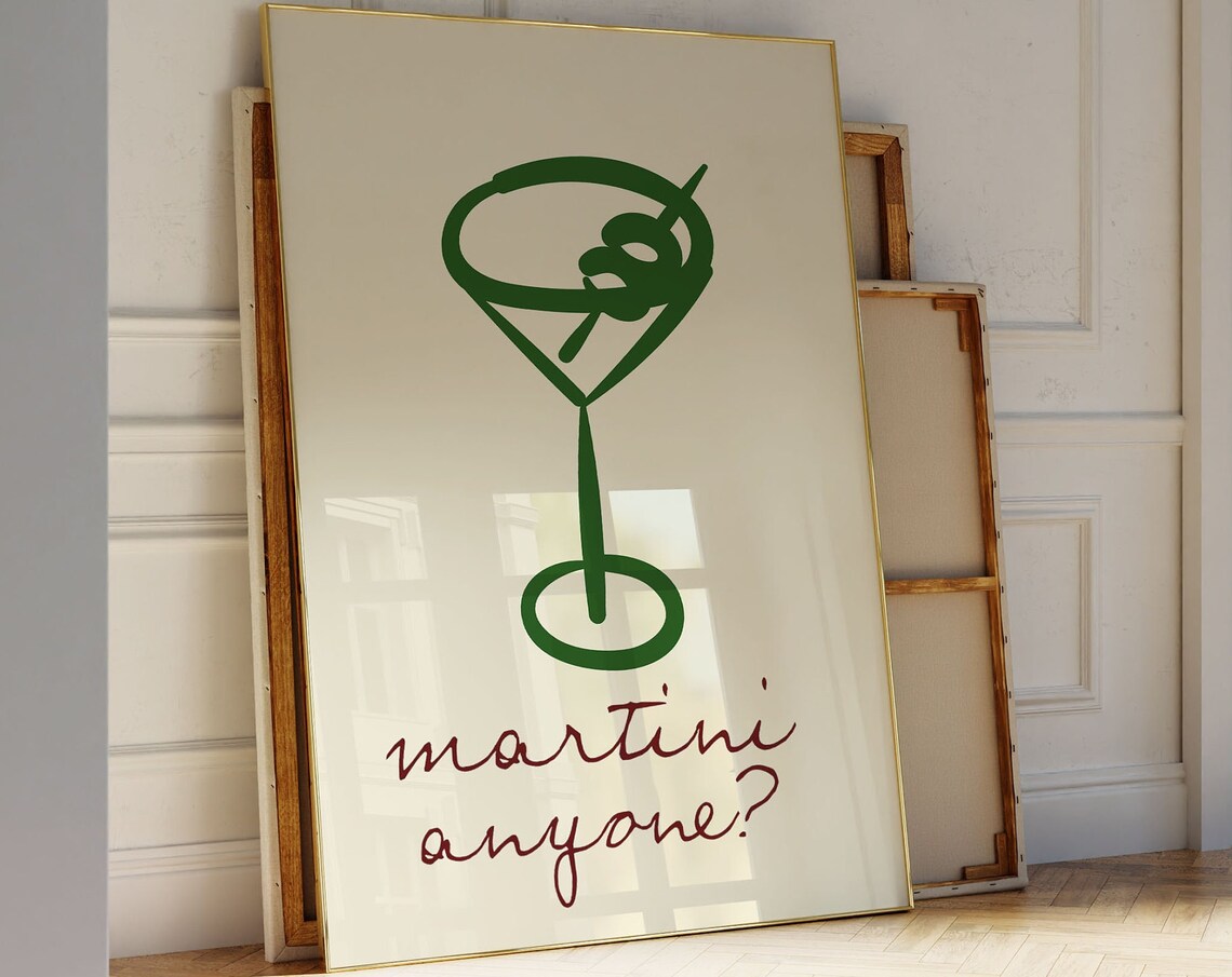 Retro Bar Cart Cocktail Art Print, Apartment Decor
