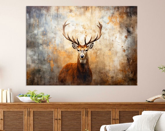 Deer Art Stag Wall Art Living Room Decor Jungle Animal Art Animal Portrait Print Extra Large Wall Art