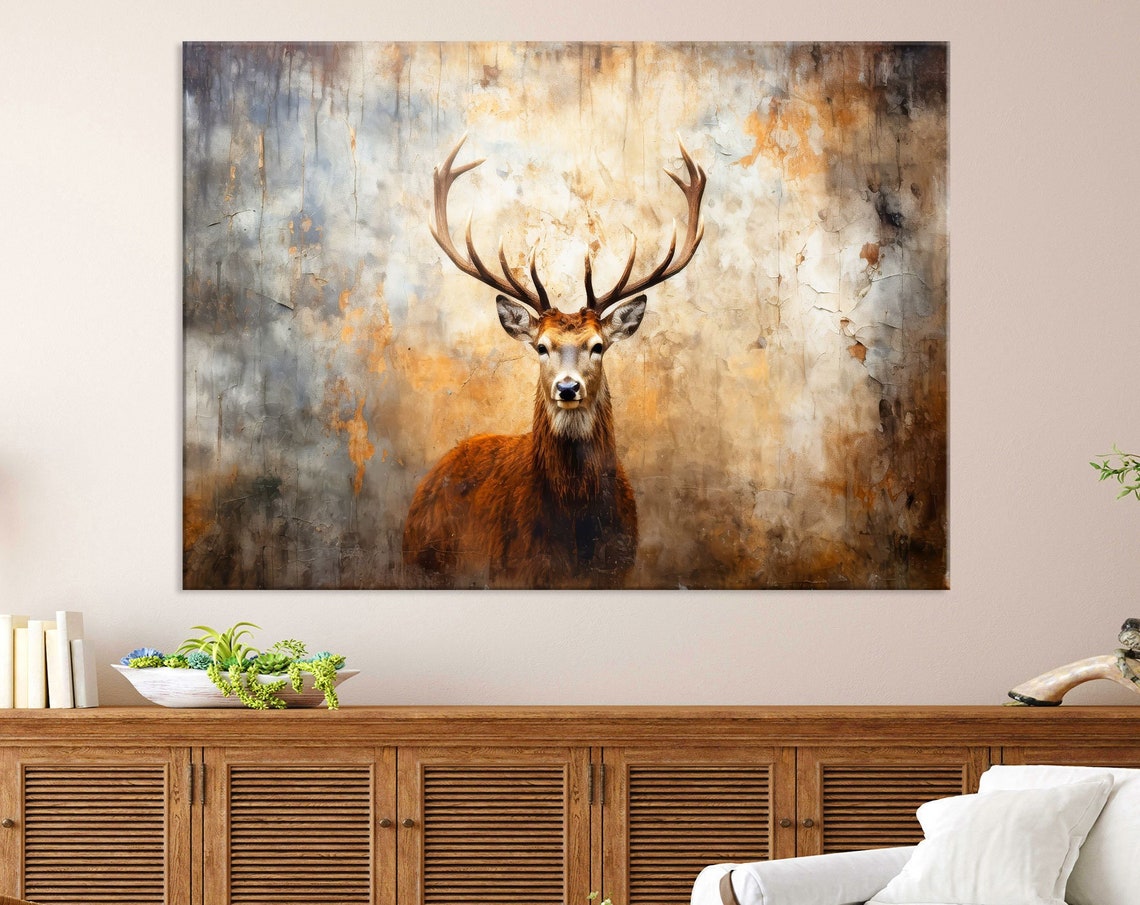 Soft Sepia Stag Portrait Poster with Light Rustic Textured Background
