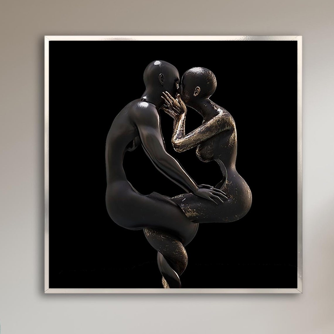 True Love Embracing Couple Bronze Sculpture Black Art Poster
