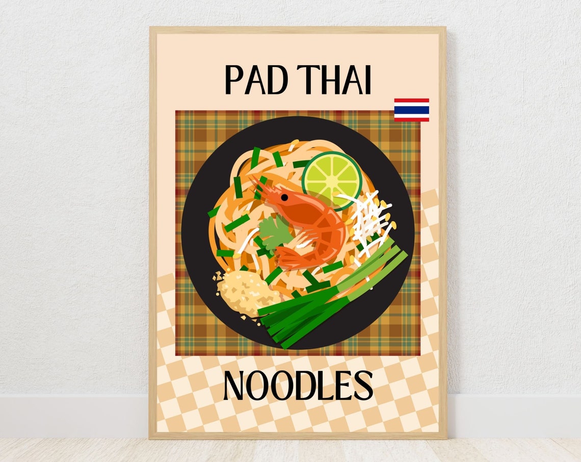 Pad Thai Noodles Shrimp Lime Thai Food Kitchen Wall Art Decor