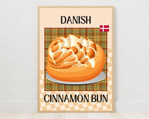 Danish Cinnamon Bun Wall Art Delicious Pastry Home Decor Scandinavian Cinnamon Roll Poster Nordic Pastry Print