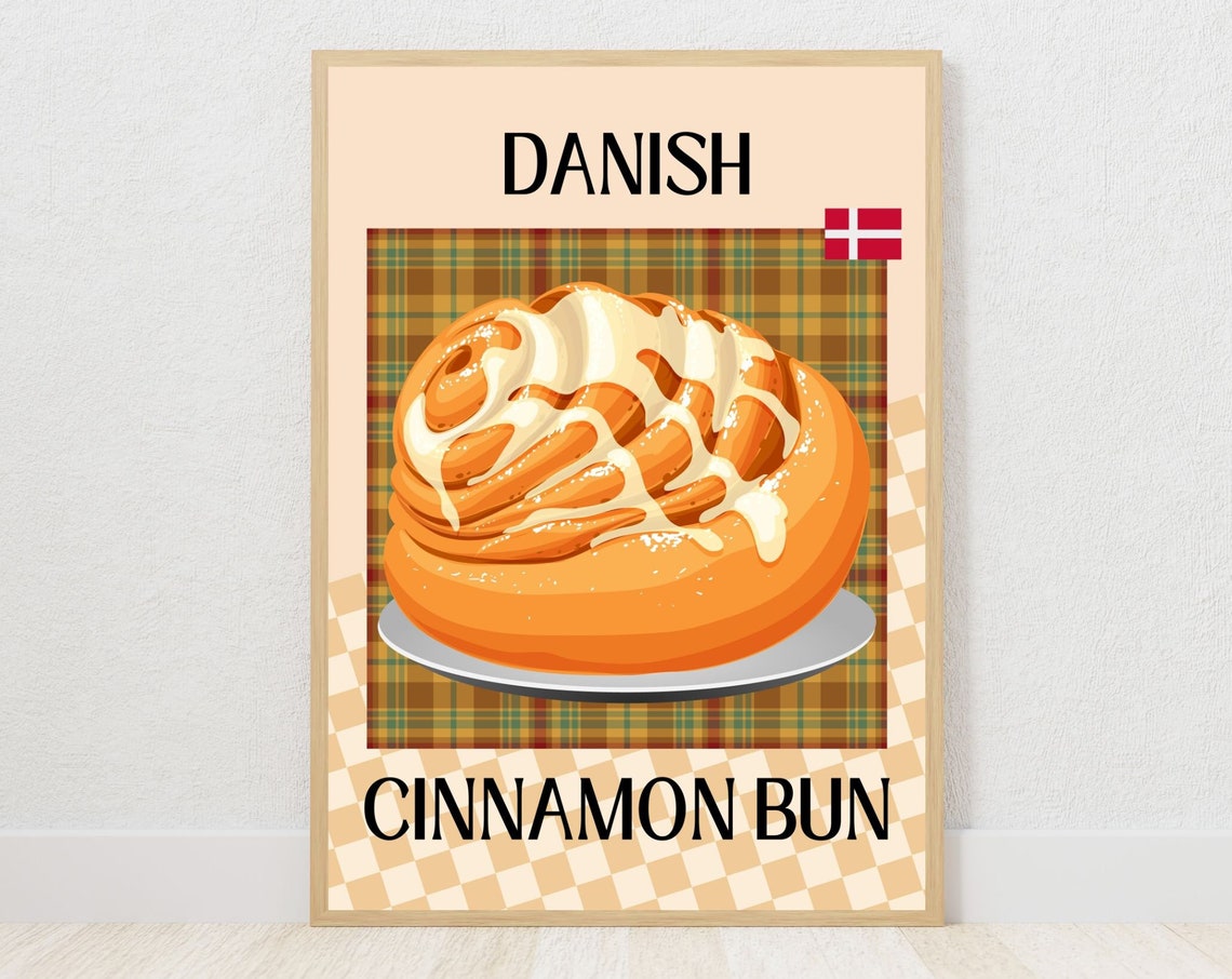 Danish Cinnamon Bun Pastry Illustration Bakery Kitchen Wall Art