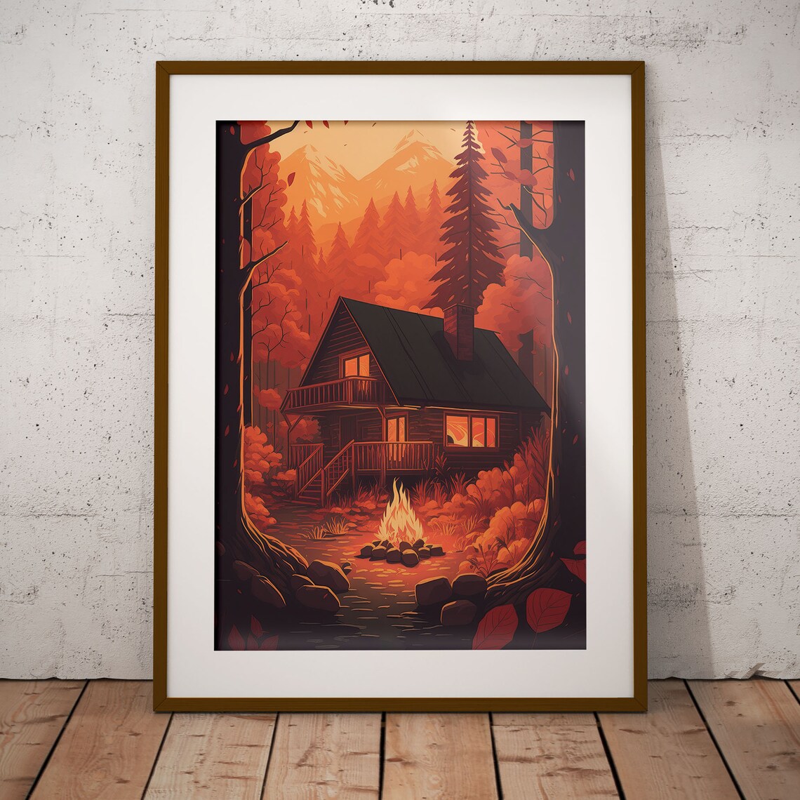 Anime Lofi Music Poster, Rustic Autumn Cabin