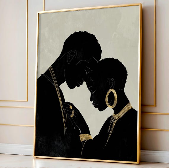 Black Couple Intimate Abstract Love Art Print