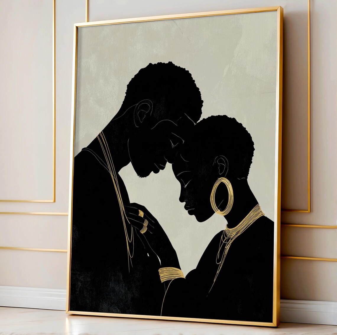 Black Couple Intimate Abstract Love Art Print