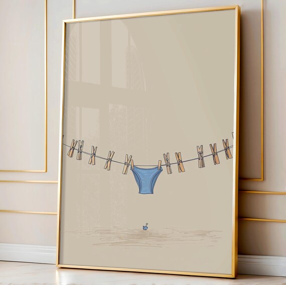 Tiny Blue Underwear Clothesline Minimalist Summer Illustration Poster