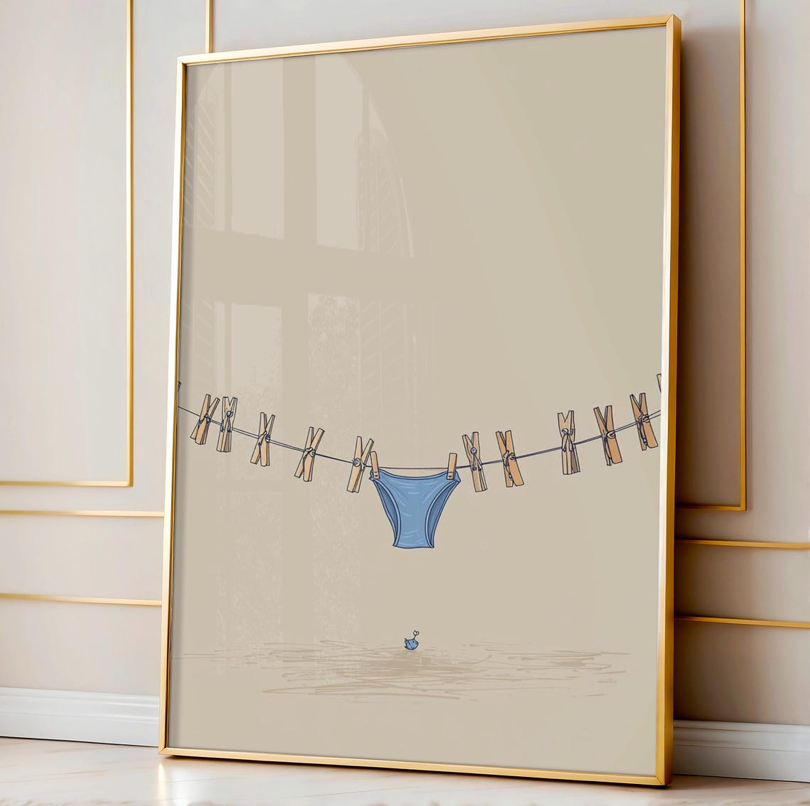 Tiny Blue Underwear Clothesline Minimalist Summer Illustration Poster