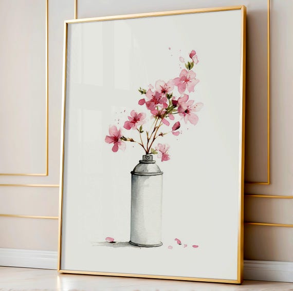 Toilet Air Freshener Art Funny Bathroom Watercolor Print Pink Flower Humor Wall Minimalist Decor