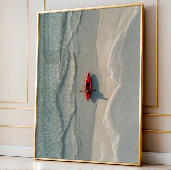 Kayak On Sand Wall Art Minimalist Aerial View For Calm Beach Decor Boho Coastal Poster Interiors
