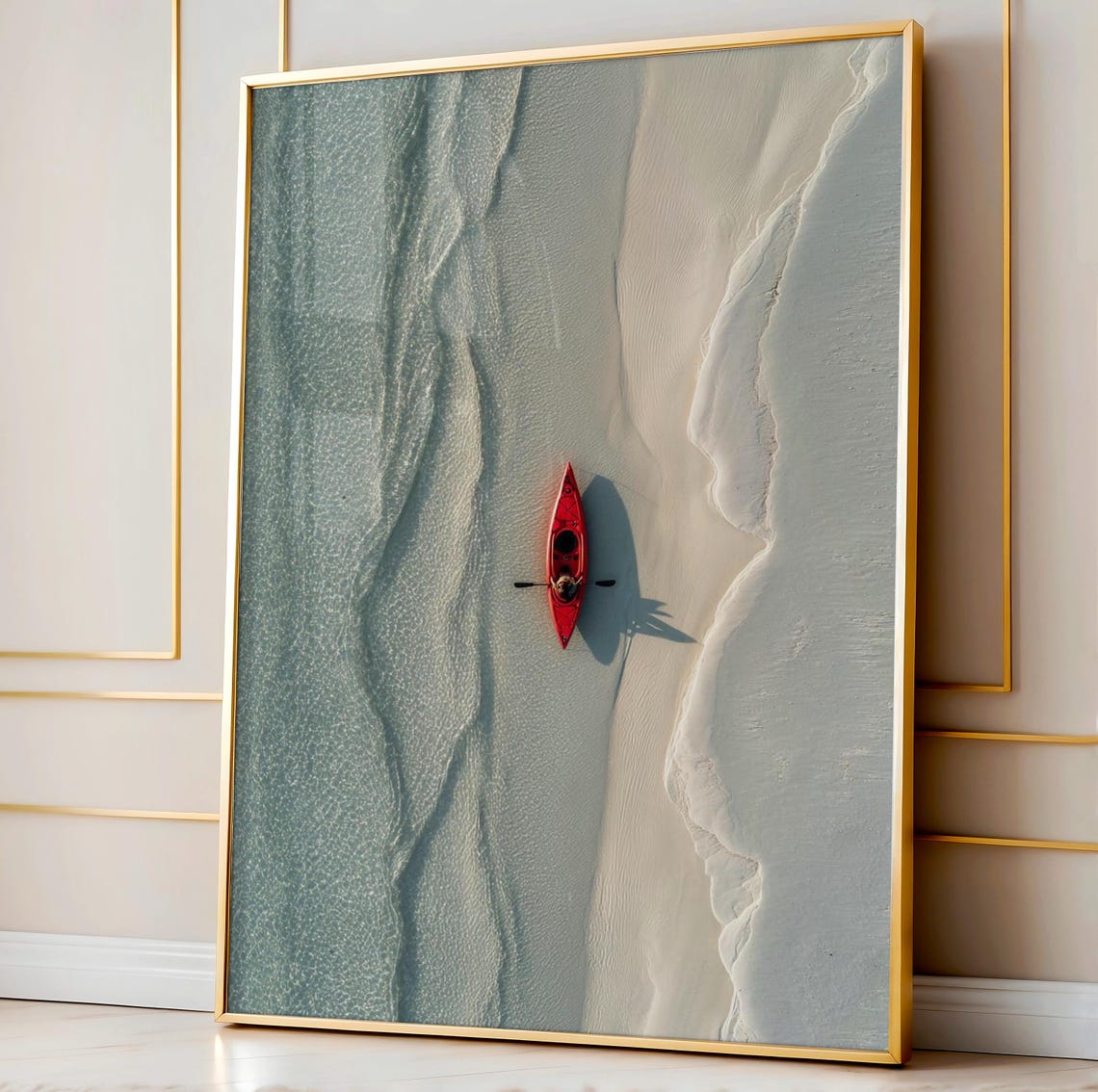 Kayak On Sand Wall Art Minimalist Aerial View For Calm Beach Decor Boho Coastal Poster Interiors