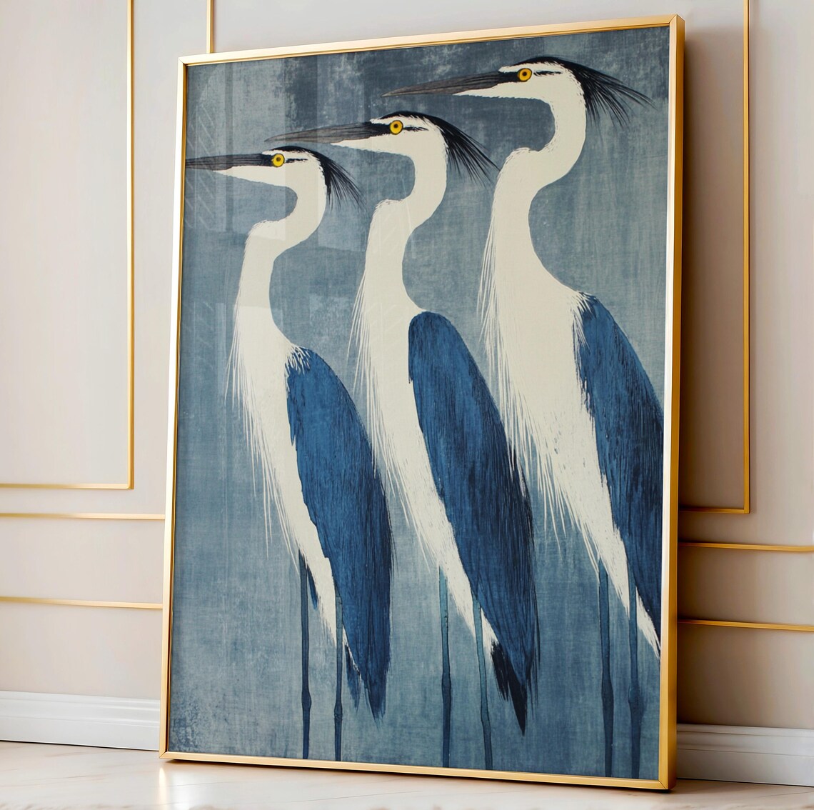 Crane Watercolor Art Print, Mid-Century Farmhouse