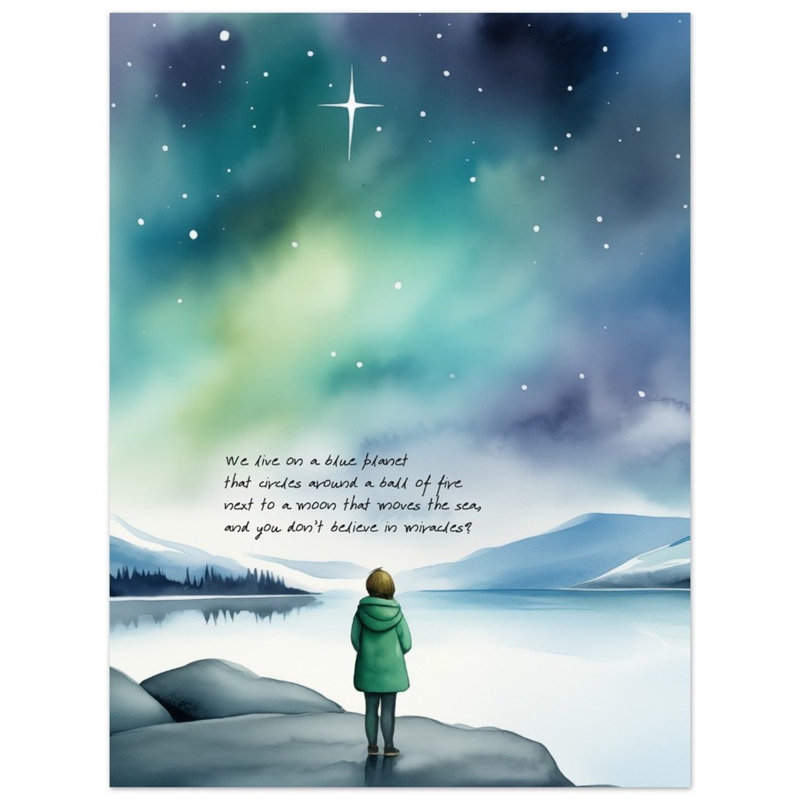Miracles Quote On Watercolor Print Meaningful Gift Beautiful Wall Art Night Sky Art Wall Hanging - Image 2