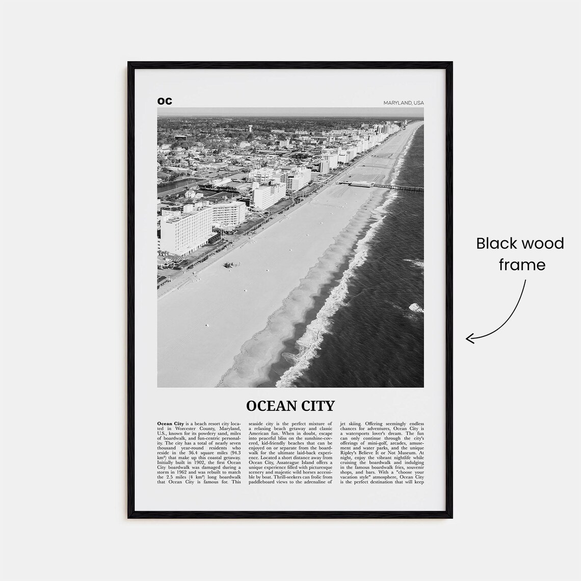 Ocean City, Maryland Black and White Travel Poster - Image 3