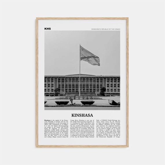 Kinshasa Black and White Travel Poster, Wall Decor