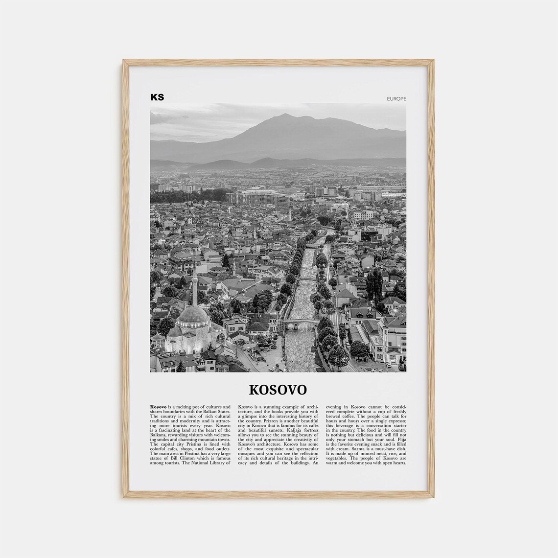 Kosovo Black And White Travel Poster, Wall Art Print