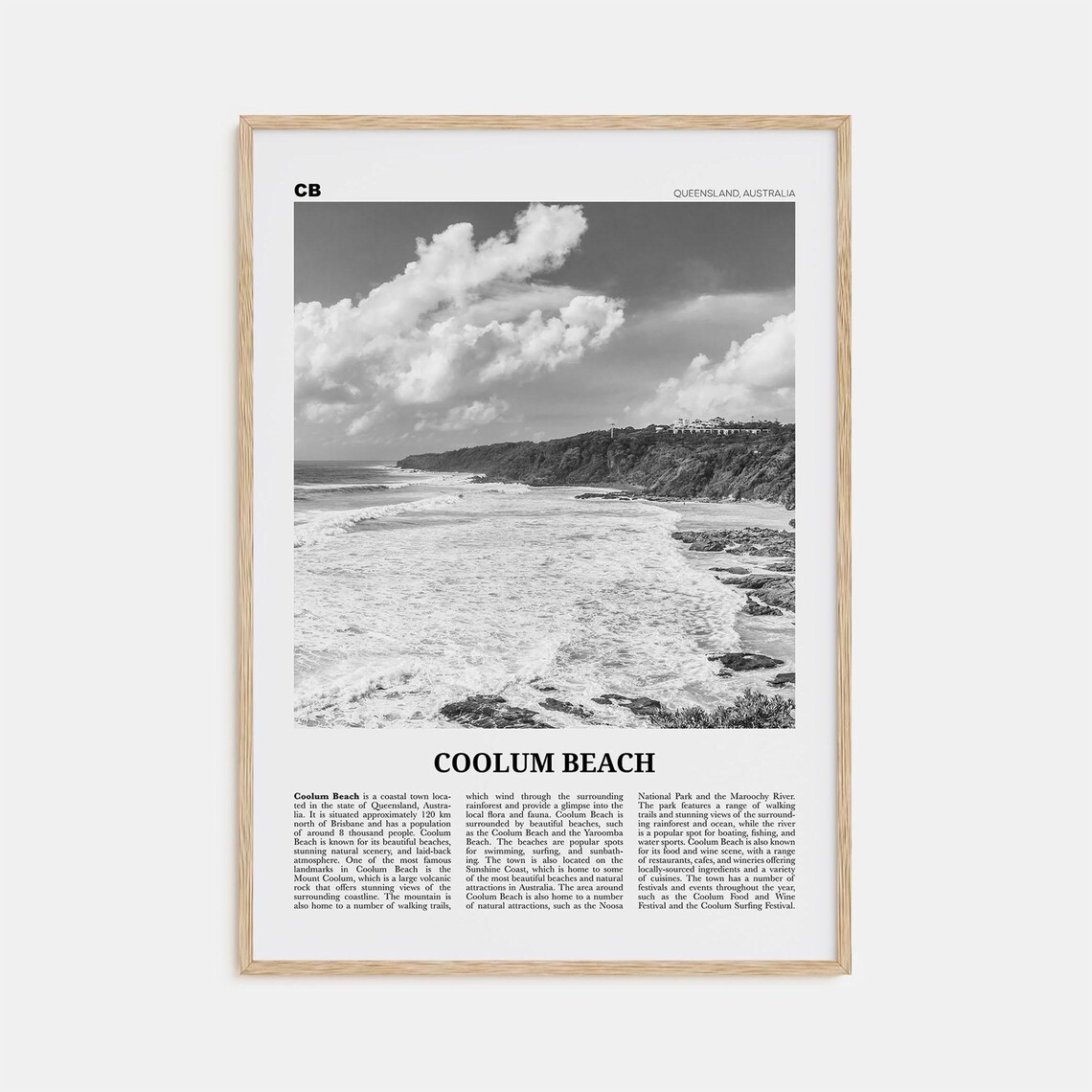 Coolum Beach Black And White Travel Poster