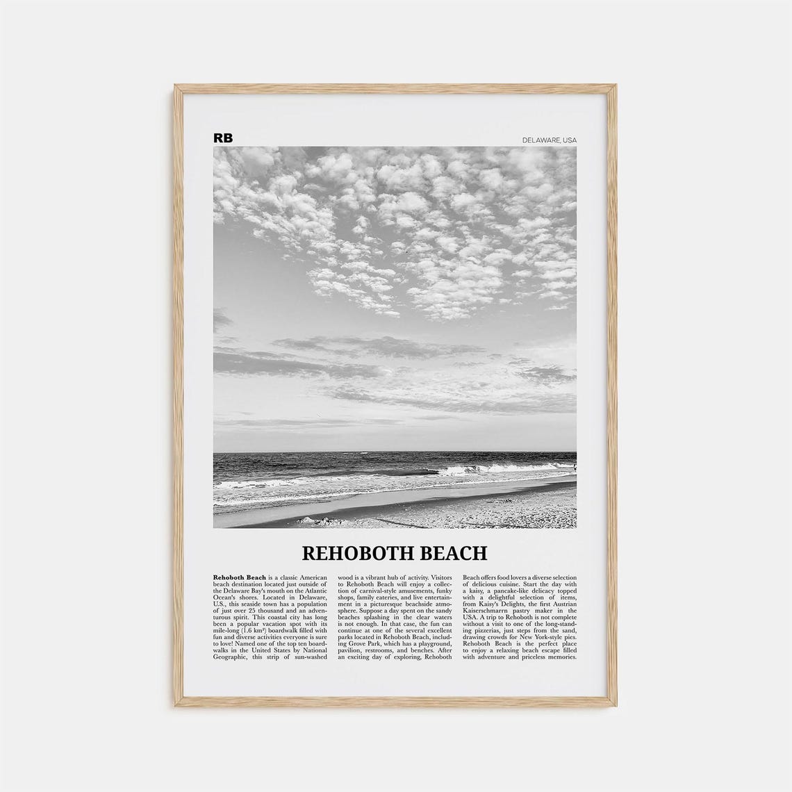 Rehoboth Beach Black-and-White Delaware Travel Poster