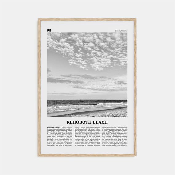 Rehoboth Beach Black-and-White Delaware Travel Poster