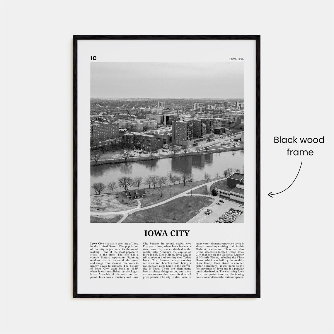 Iowa City Black And White Travel Poster, Iowa USA - Image 3