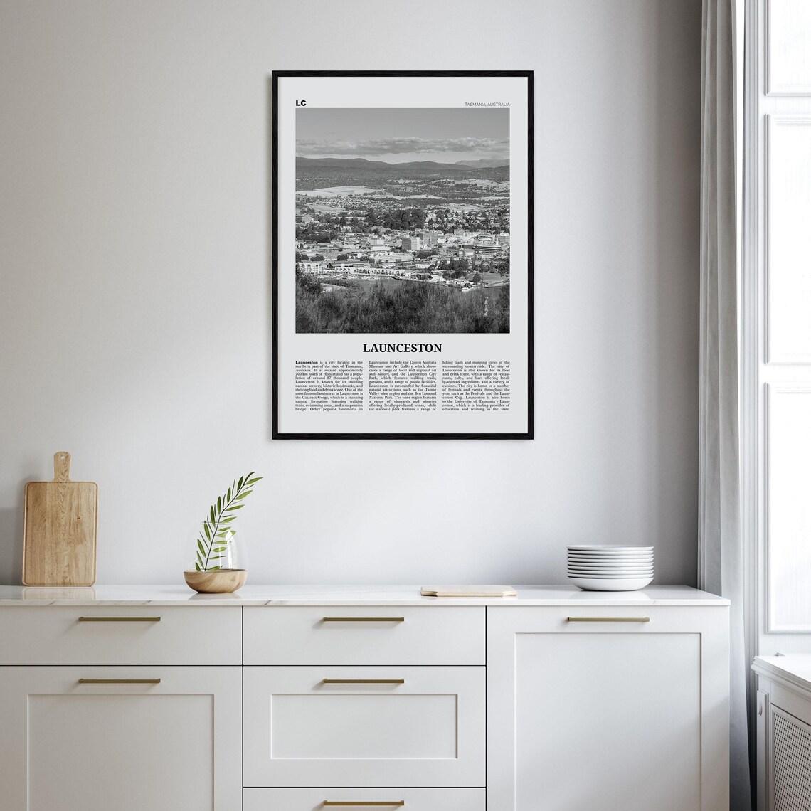 Launceston Black and White Map Art Print - Image 2