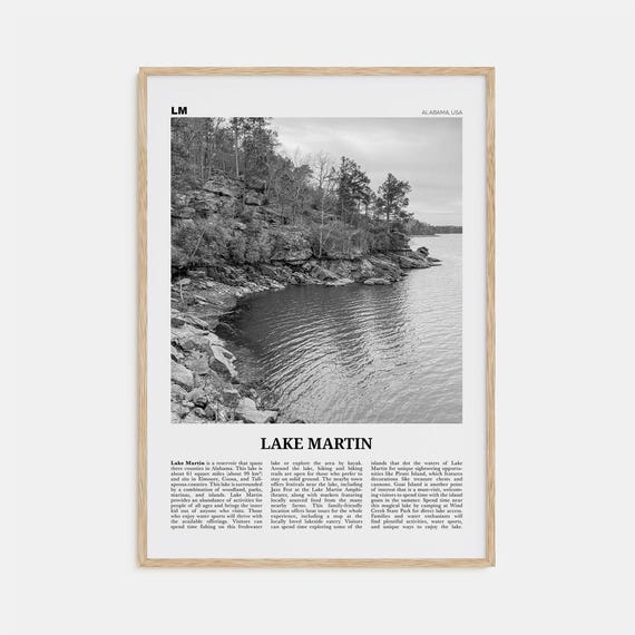 Lake Martin Black and White Travel Poster, Alabama