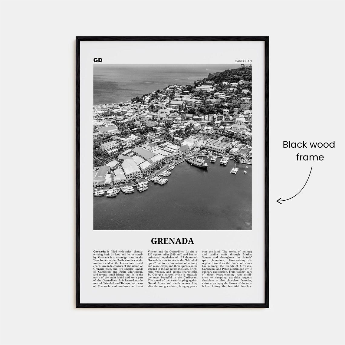 Grenada Black and White Travel Poster, Caribbean - Image 3