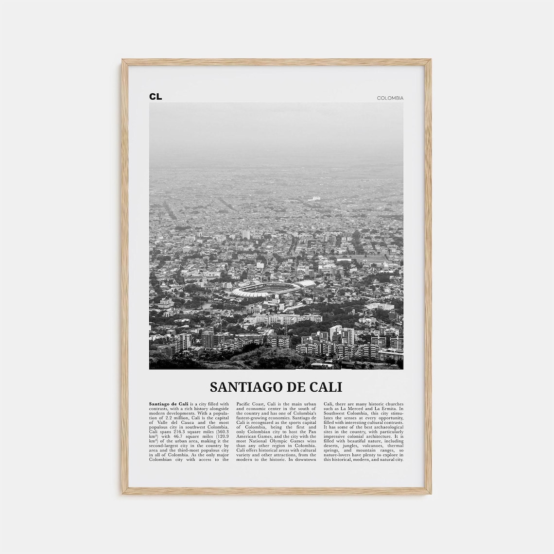 Santiago De Cali Black And White Travel Poster