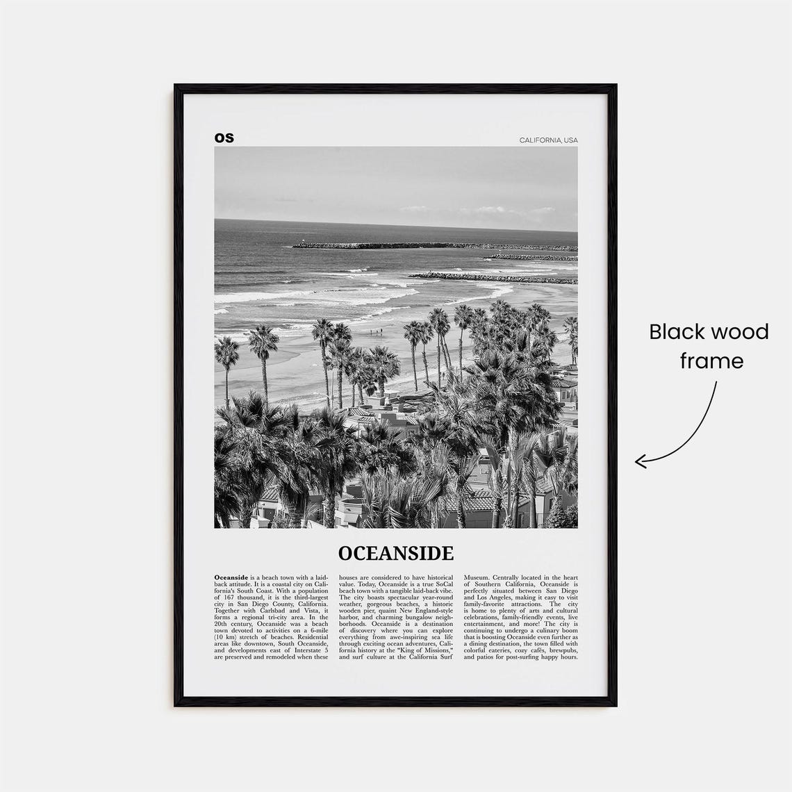 Oceanside Black and White Travel Poster, California - Image 3