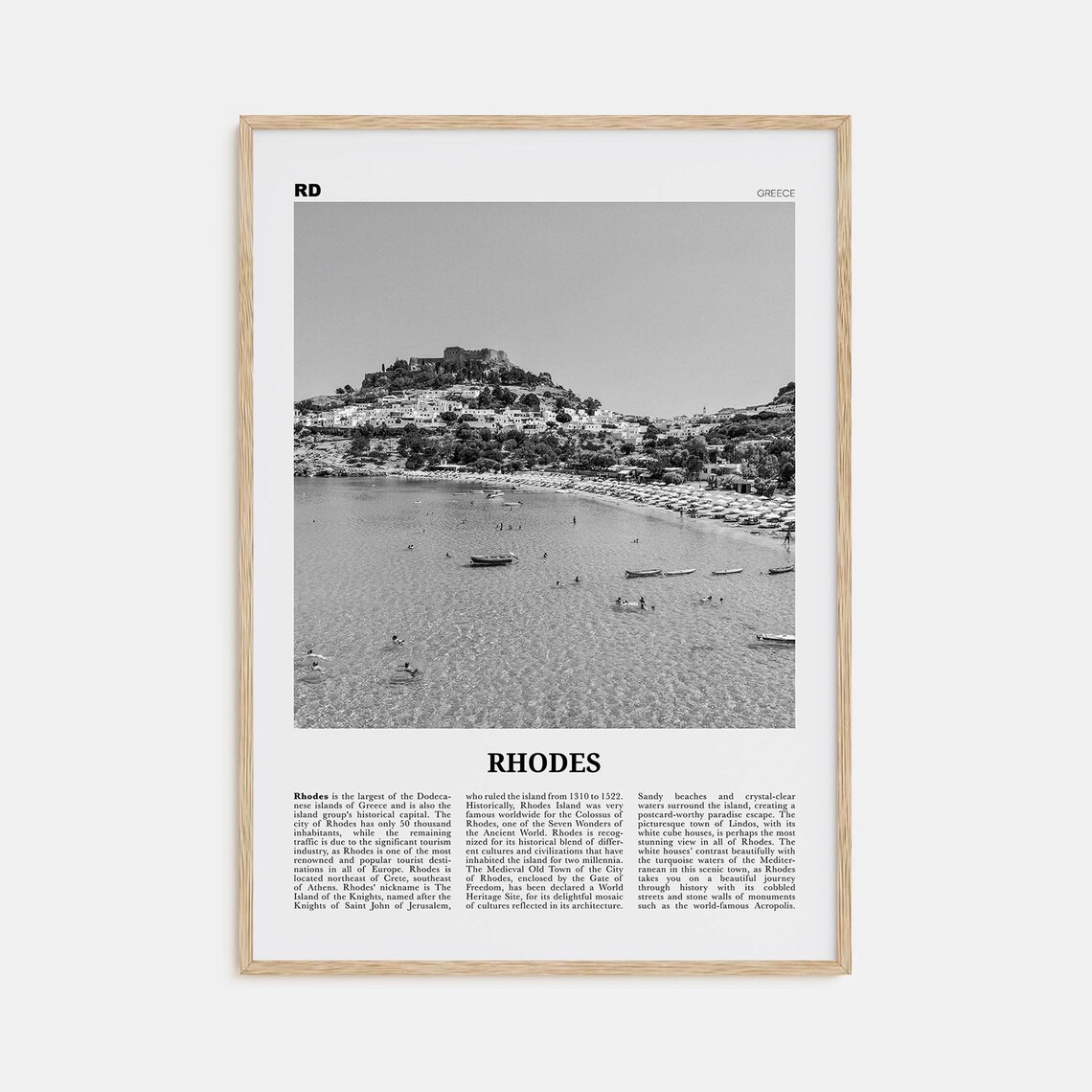 Rhodes Black And White Travel Poster, Greece