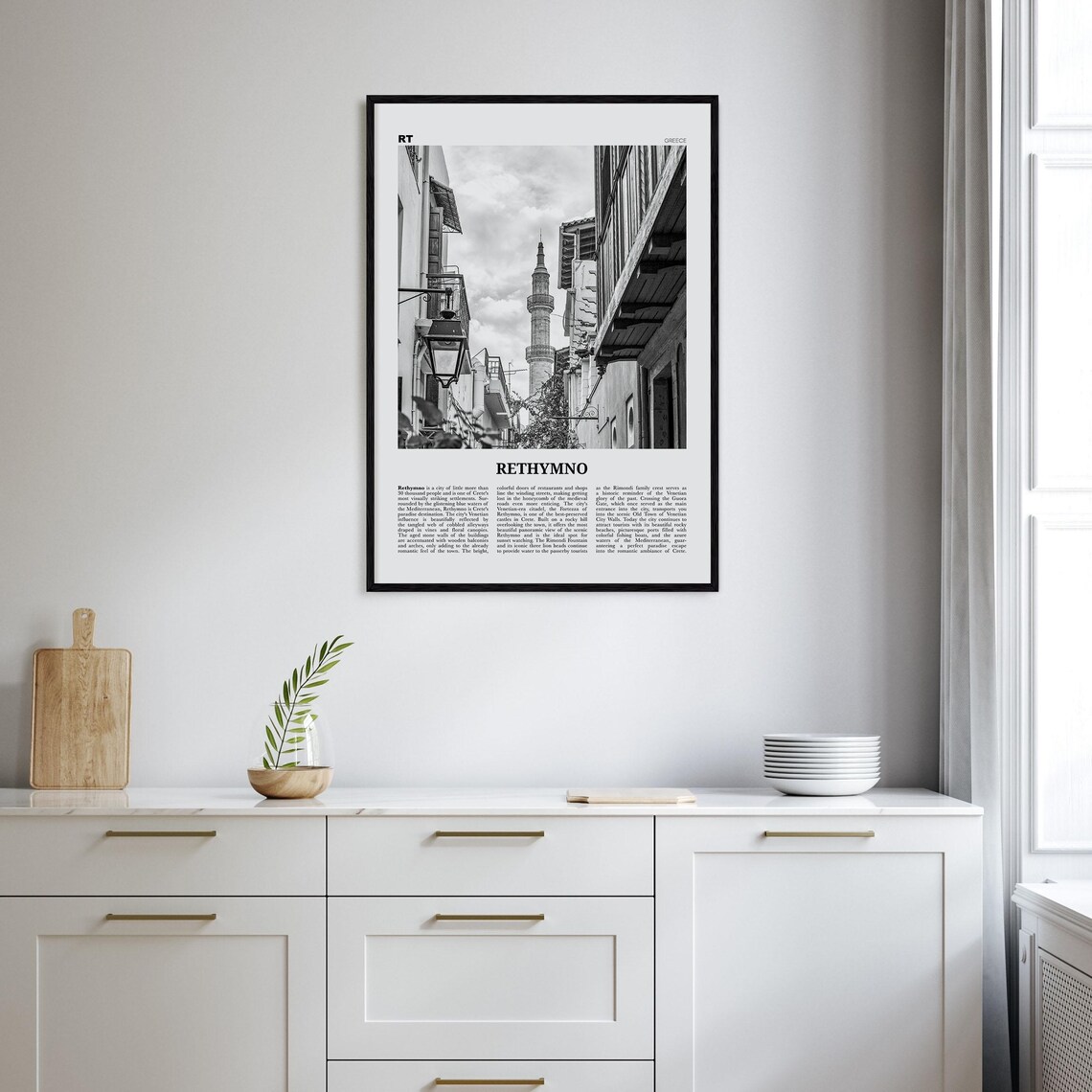 Rethymno Black and White Travel Poster, Crete - Image 2