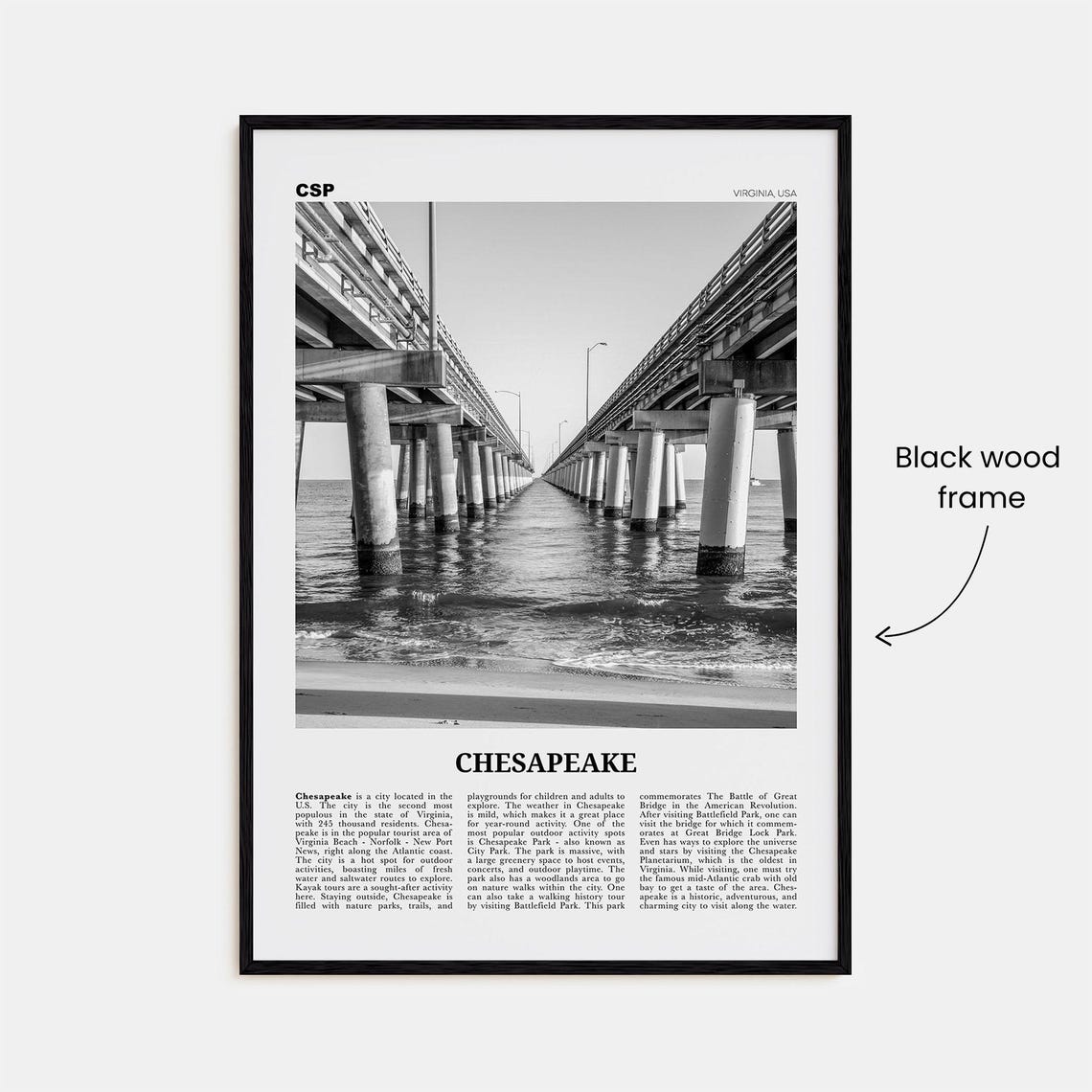 Chesapeake Black and White Travel Poster, Virginia - Image 3