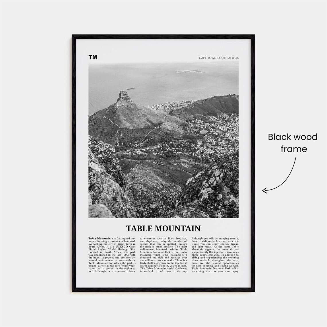 Table Mountain Black and White Travel Poster, Cape Town - Image 3