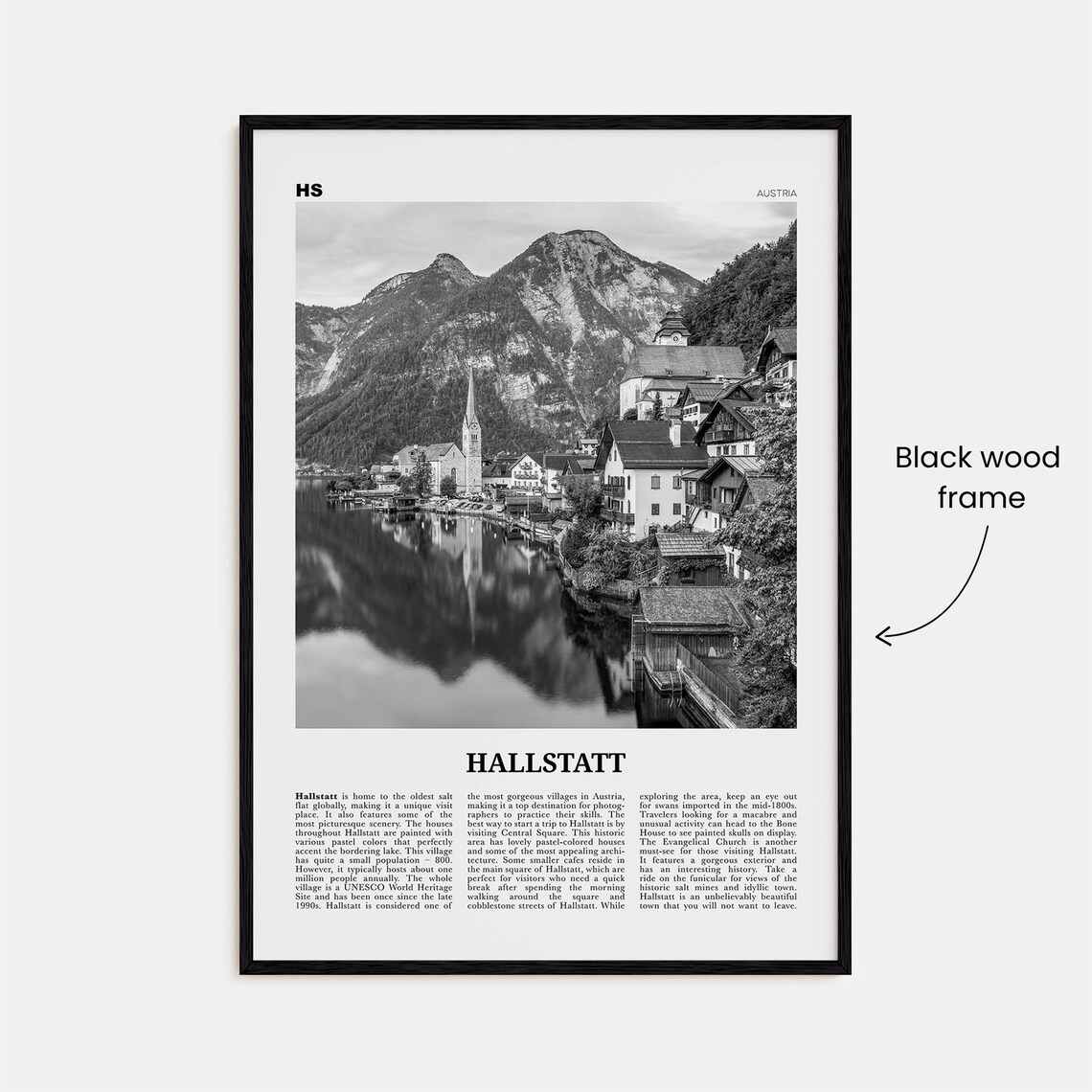 Hallstatt Black and White Travel Poster, Austria - Image 3