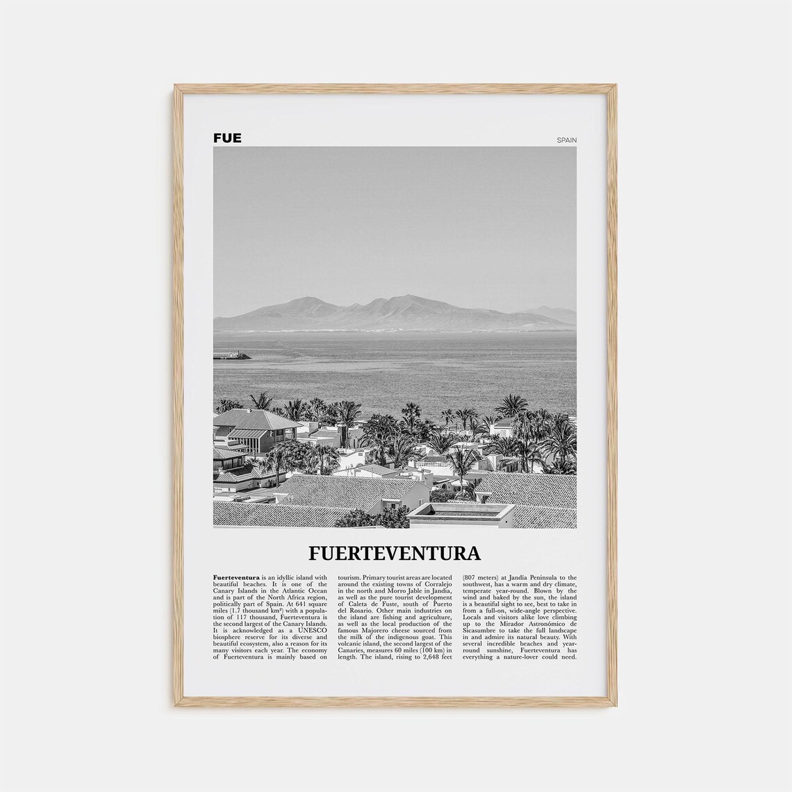 Fuerteventura Black and White Spain Travel Poster