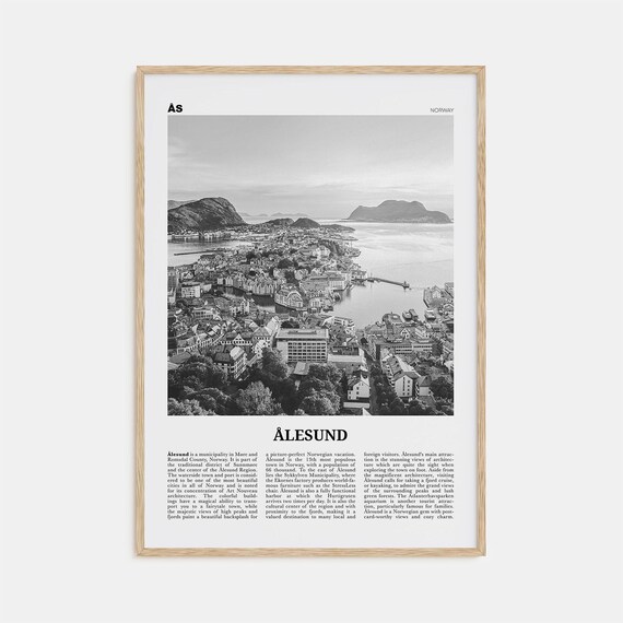 Ålesund Black and White Norway Travel Poster Print