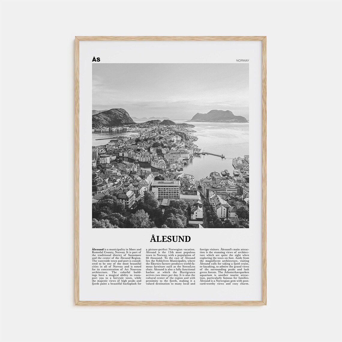 Ålesund Black and White Norway Travel Poster Print