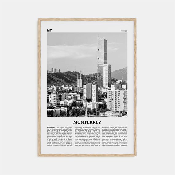 Monterrey Black and White Travel Poster, Mexico