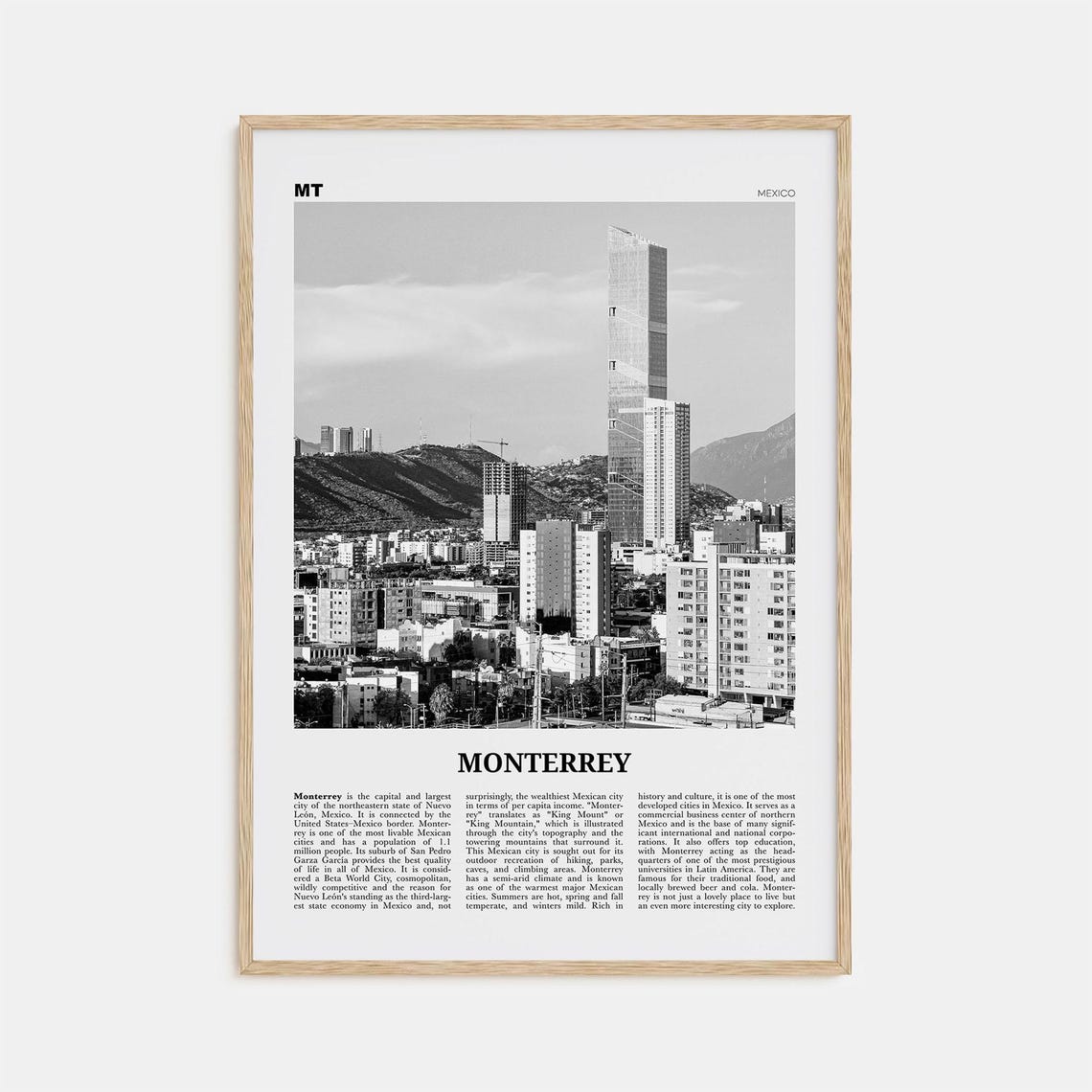 Monterrey Black and White Travel Poster, Mexico