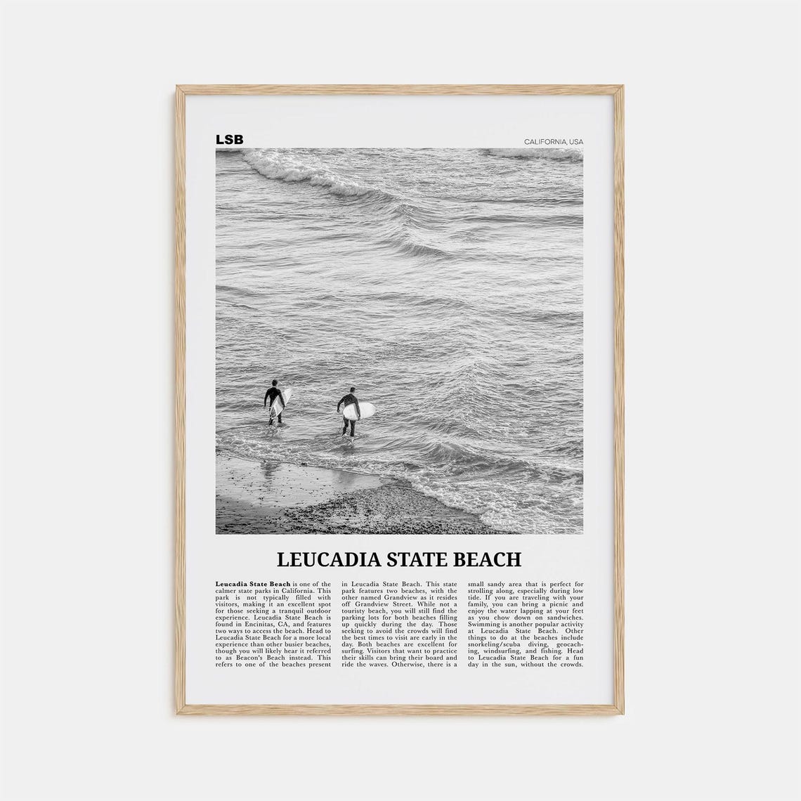 Leucadia State Beach Black and White Travel Poster