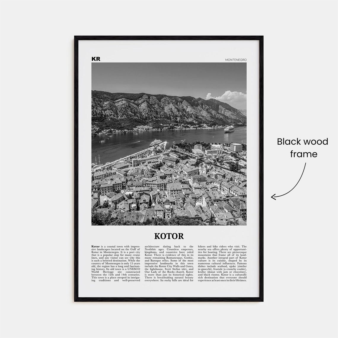 Kotor Black and White Travel Poster, Montenegro - Image 3